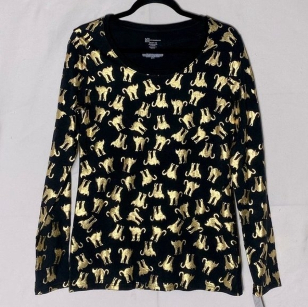 Gold Foil Cat Print Shirt